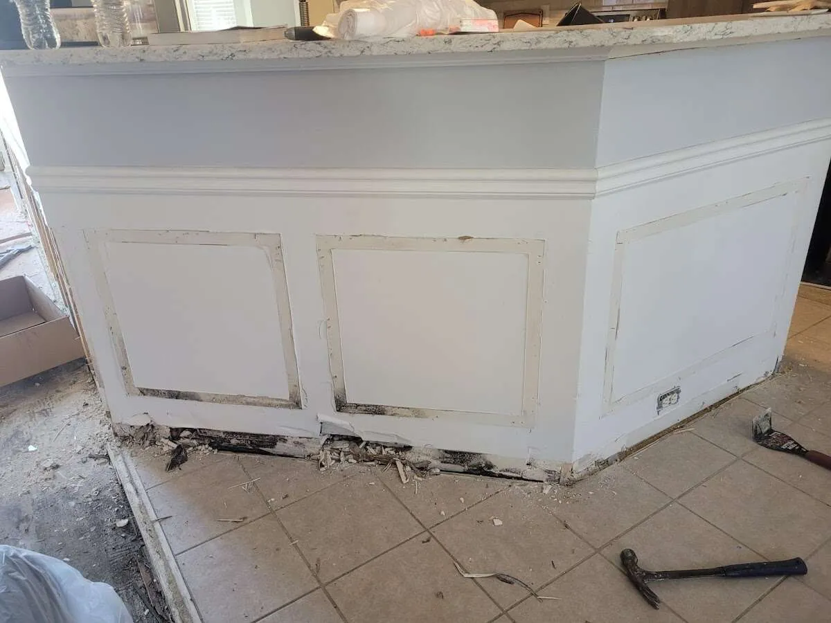 Water damage and mold on kitchen during Storm Damage Restoration in Rockingham